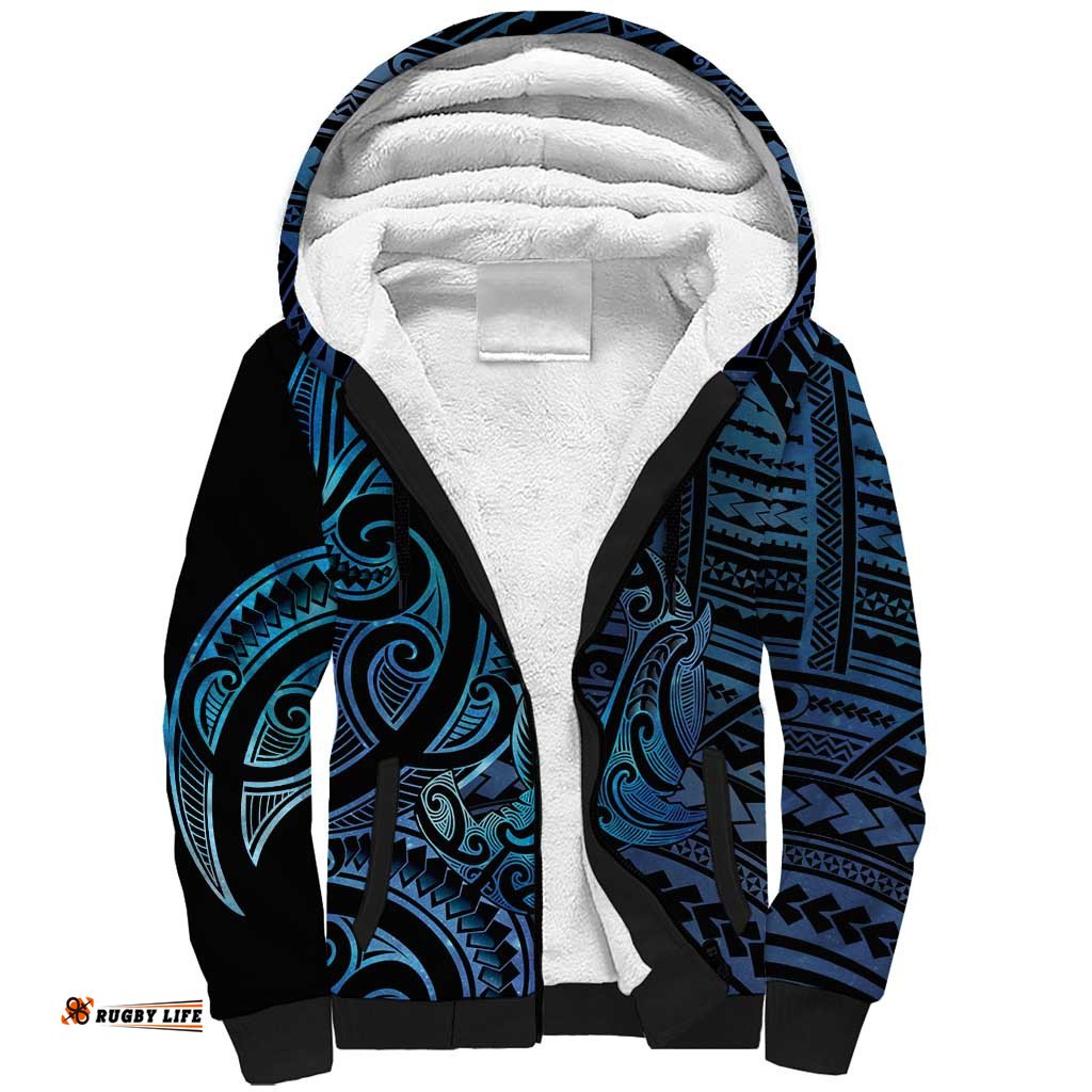 New Zealand Hammerhead Shark Sherpa Hoodie Maori Haehae Mangopare Galaxy LT14
