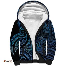 New Zealand Hammerhead Shark Sherpa Hoodie Maori Haehae Mangopare Galaxy LT14