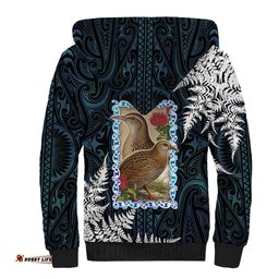 New Zealand Weka Sherpa Hoodie Maori Hen Koru Pattern LT05
