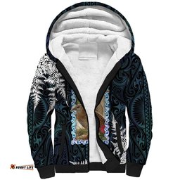 New Zealand Weka Sherpa Hoodie Maori Hen Koru Pattern LT05