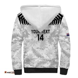 Custom New Zealand Silver Fern Football Sherpa Hoodie Go Aotearoa Grunge White LT14