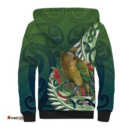 New Zealand Kea Bird Sherpa Hoodie With Maori Koru Fern LT05