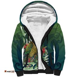 New Zealand Kea Bird Sherpa Hoodie With Maori Koru Fern LT05