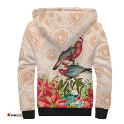 Merry Christmas Aussie Aboriginal Sherpa Hoodie Rosebreasted Cockatoo Pastel LT7