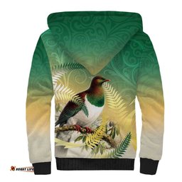 New Zealand Pigeon Kereru Sherpa Hoodie Maori Fern Art Green Gradient LT05