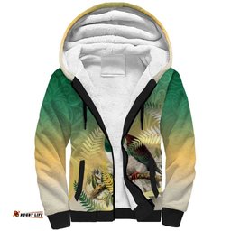 New Zealand Pigeon Kereru Sherpa Hoodie Maori Fern Art Green Gradient LT05