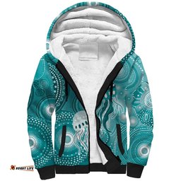 NAIDOC Deadly 50 Years Sherpa Hoodie Jellyfish Aboriginal Culture Inspired Turquoise LT9