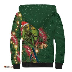 Green Budgerigars on Callistemon Sherpa Hoodie Merry Christmas Aussie LT7