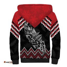 New Zealand Christmas Taniko Poutama Sherpa Hoodie Mountainscape Maori Fern LT7