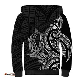 New Zealand Hammerhead Shark Sherpa Hoodie Maori Haehae Mangopare Black LT14