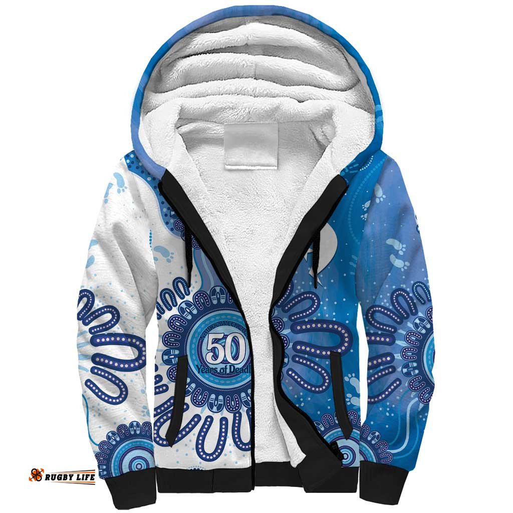 NAIDOC Week 2026 Sherpa Hoodie 50 Years Deadly Dhari Blue Aboriginal Art LT14