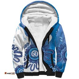 NAIDOC Week 2026 Sherpa Hoodie 50 Years Deadly Dhari Blue Aboriginal Art LT14