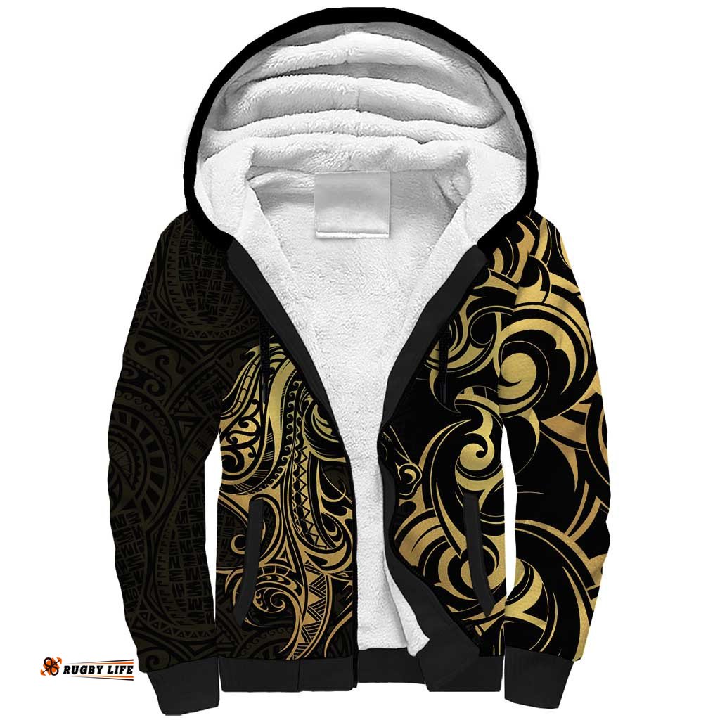 Gold And Black Aoteara Horse Racing Sherpa Hoodie NZ Maori Pattern LT14
