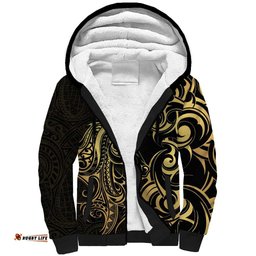 Gold And Black Aoteara Horse Racing Sherpa Hoodie NZ Maori Pattern LT14
