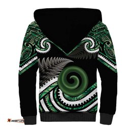 Koru Pounamu Aotearoa Sherpa Hoodie Maori Paua Shell Mix Silver Fern LT14