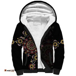 NAIDOC Deadly 50 Years Sherpa Hoodie Aboriginal Black Gold Boomerang Art LT9