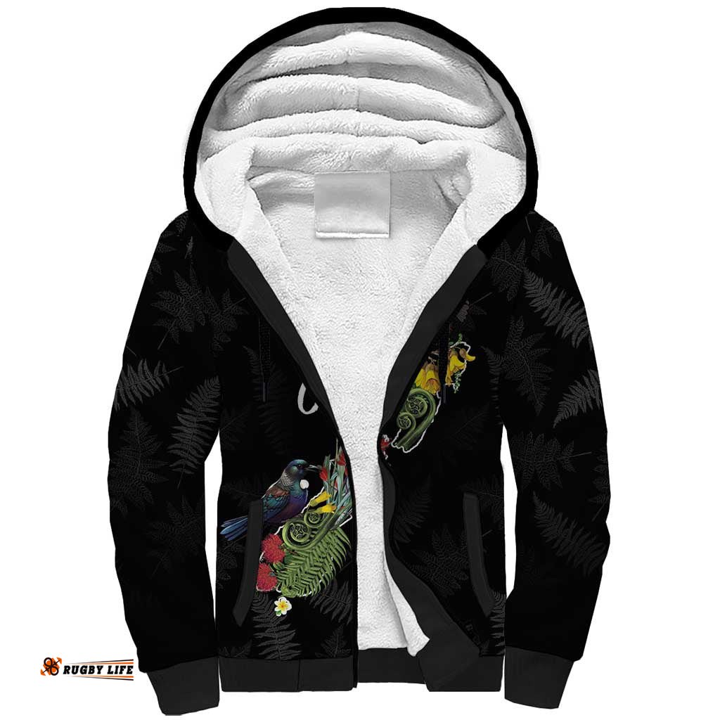 Kia Ora New Zealand Floral Personalized Sherpa Hoodie Black LT7