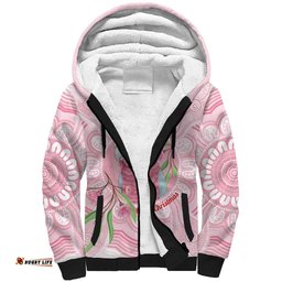 Funny Pink Galah Australia Christmas Sherpa Hoodie Eucalyptus Blossoms Aboriginal Art LT14