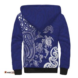 New Zealand Sea Animals with Maori Tribal Tattoo Sherpa Hoodie Blue Color LT03