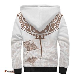 New Zealand Manta Ray Tattoo Sherpa Hoodie Aotearoa Maori Haehae Beige LT14