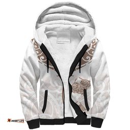 New Zealand Manta Ray Tattoo Sherpa Hoodie Aotearoa Maori Haehae Beige LT14