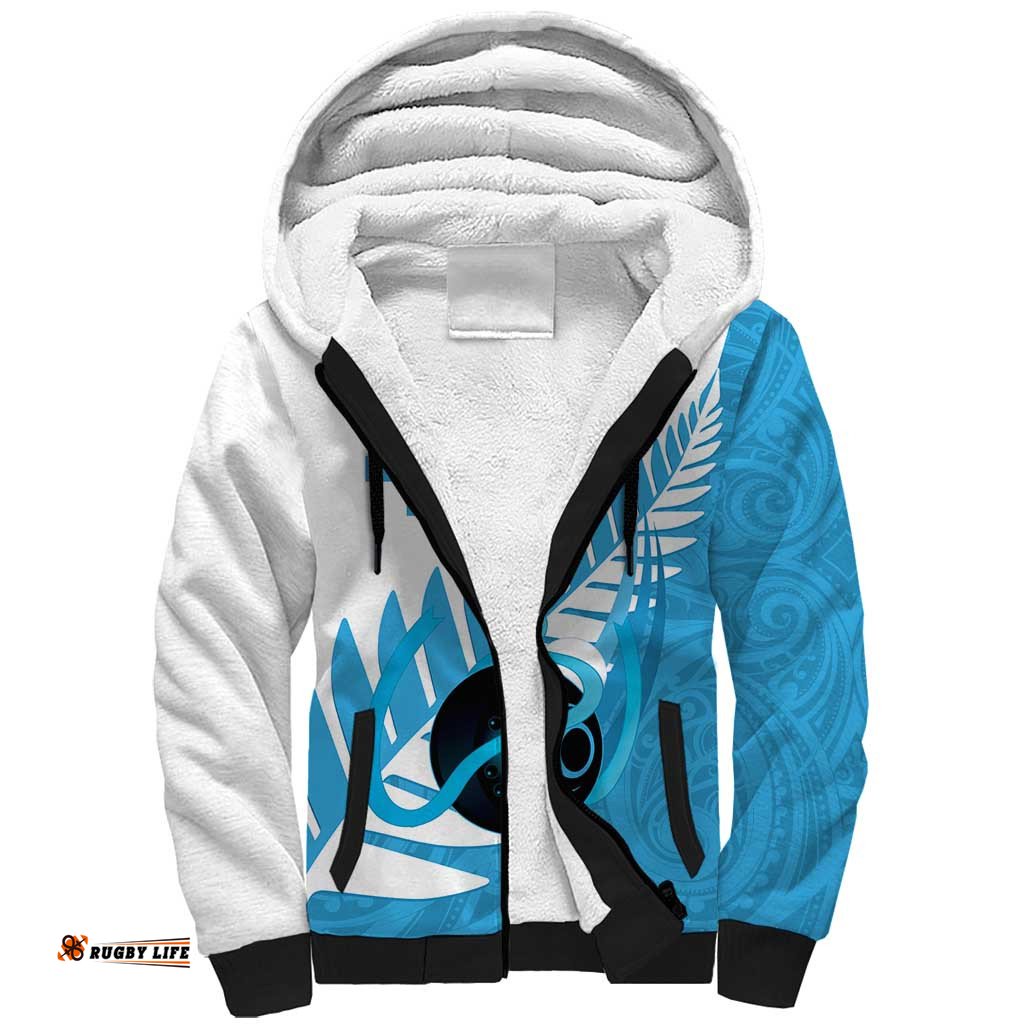 New Zealand Lawn Bowls Prostate Cancer Custom Sherpa Hoodie Aotearoa Maori Silver Fern Blue Ribbon LT14