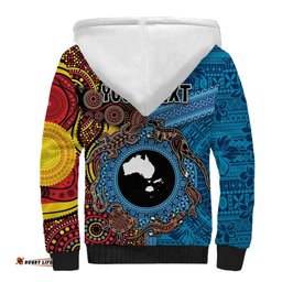 Personalised Australia and Fiji Together Sherpa Hoodie Tribal Palm Tree with Tapa and Aboriginal Animals Half Style LT03