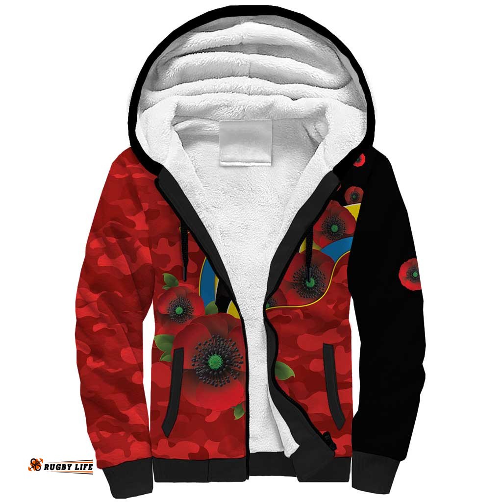 Gold Suns ANZAC Personalised Sherpa Hoodie Lest We Forget Poppy Camo LT9