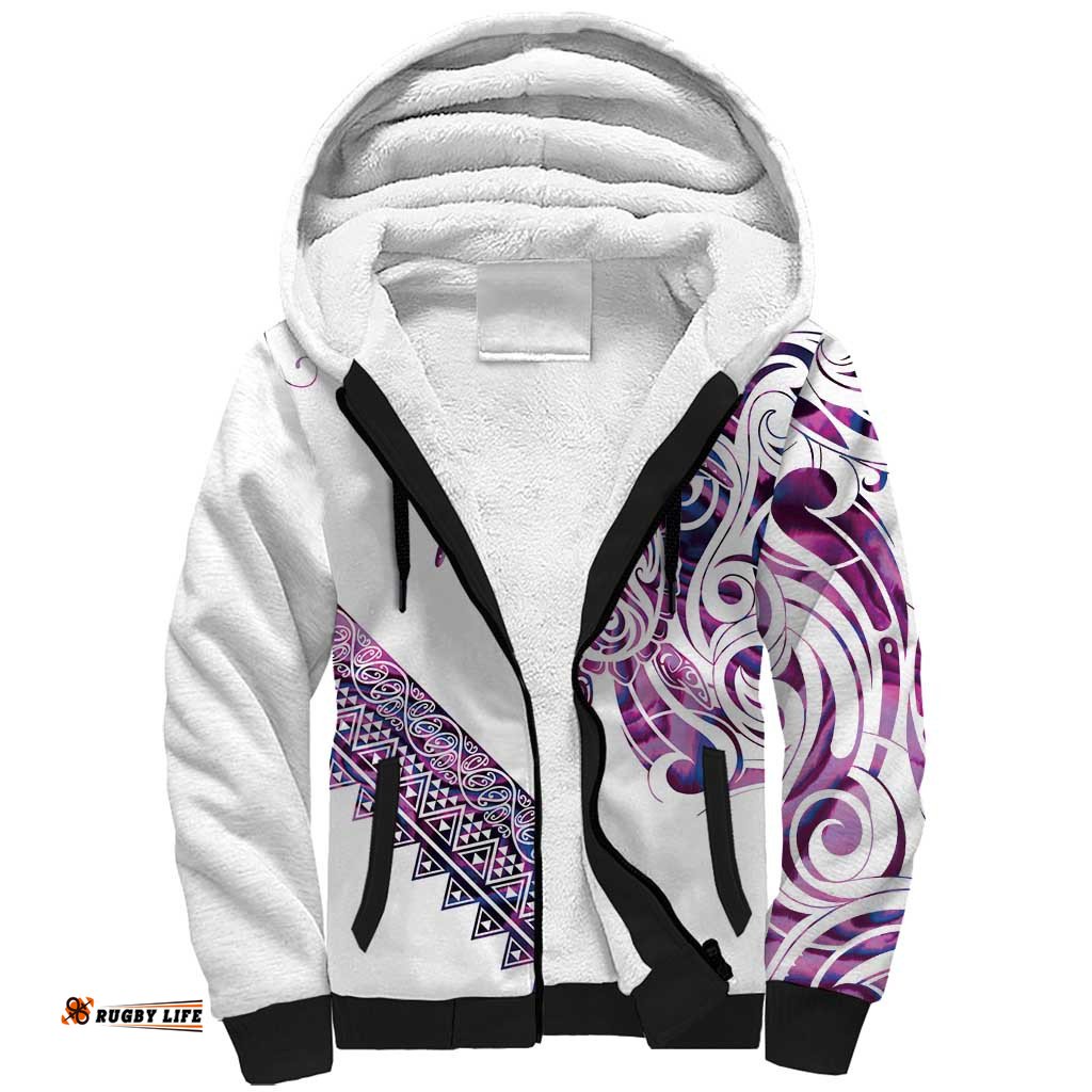 Mawhero Paua shell Kowhaiwhai Taniko Personalised Sherpa Hoodie Turtle Tattoo Maori Tribal Style LT9