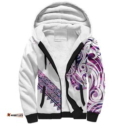 Mawhero Paua shell Kowhaiwhai Taniko Personalised Sherpa Hoodie Turtle Tattoo Maori Tribal Style LT9