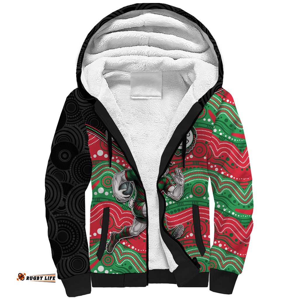 Custom Rabbitohs Sherpa Hoodie Rabbit Mascot With Aboriginal Indigenous DT05