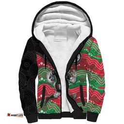 Custom Rabbitohs Sherpa Hoodie Rabbit Mascot With Aboriginal Indigenous DT05