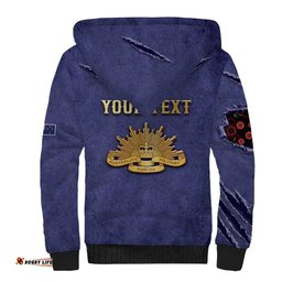 Personalised ANZAC Day Sherpa Hoodie Poppy Flowers Ripped Fabric Effect DT05