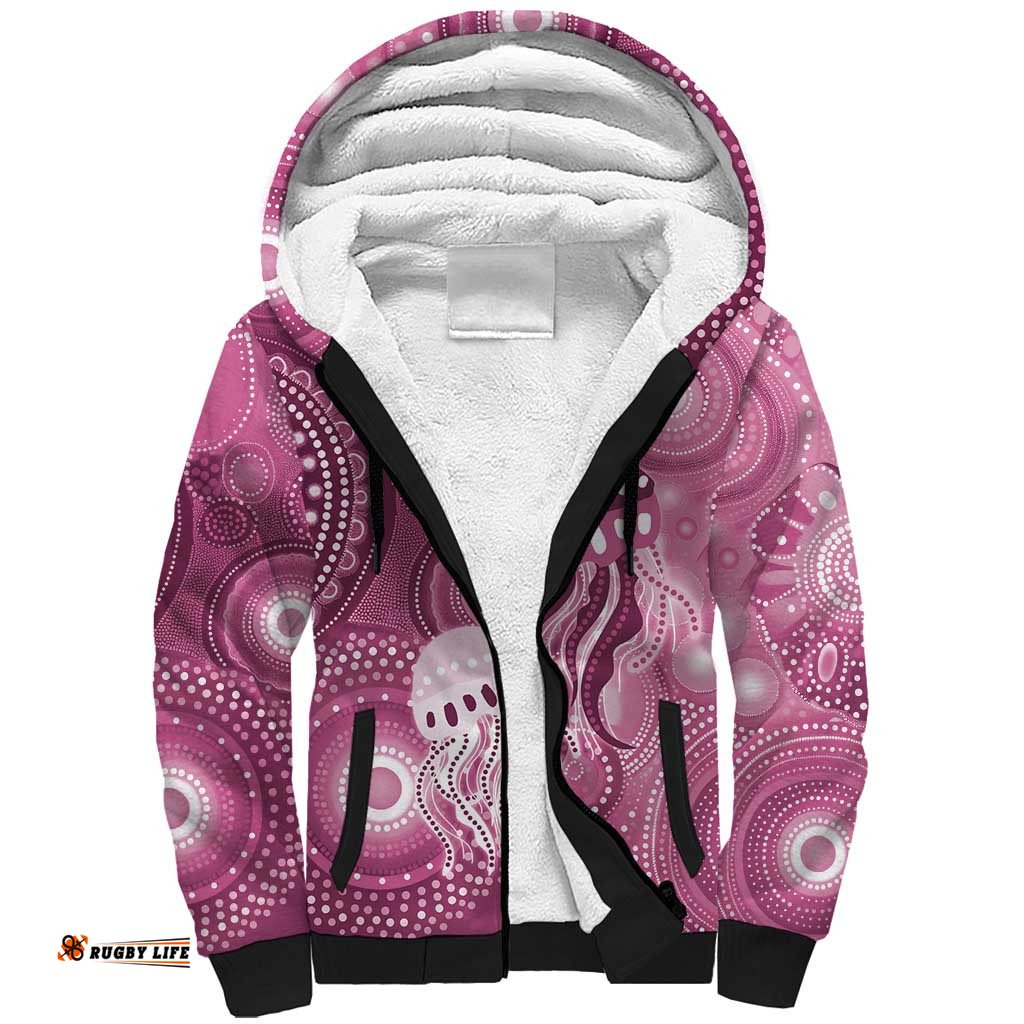 NAIDOC Deadly 50 Years Sherpa Hoodie Jellyfish Aboriginal Culture Inspired Pink LT9