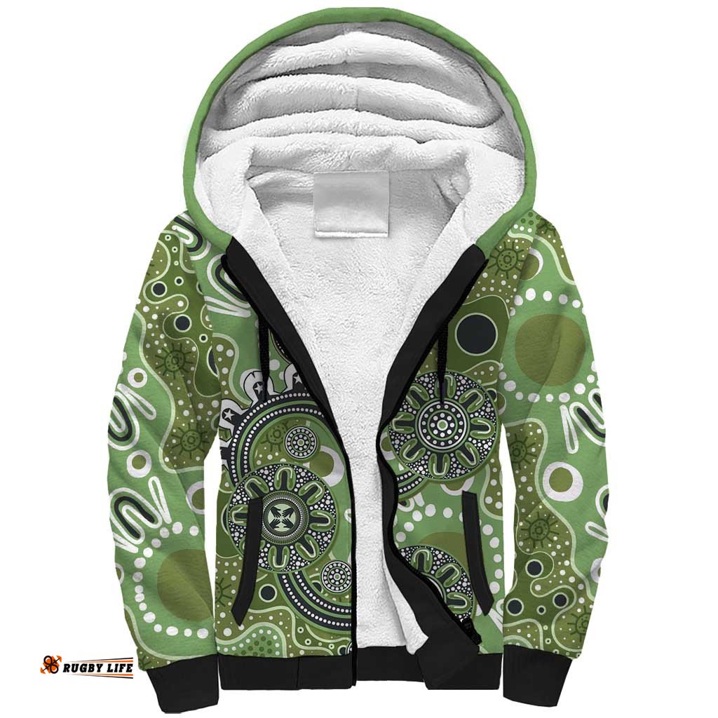 Personalised NAIDOC Week 50 Years Deadly Always Sherpa Hoodie Green Aboriginal Artwork Dot Painting LT9
