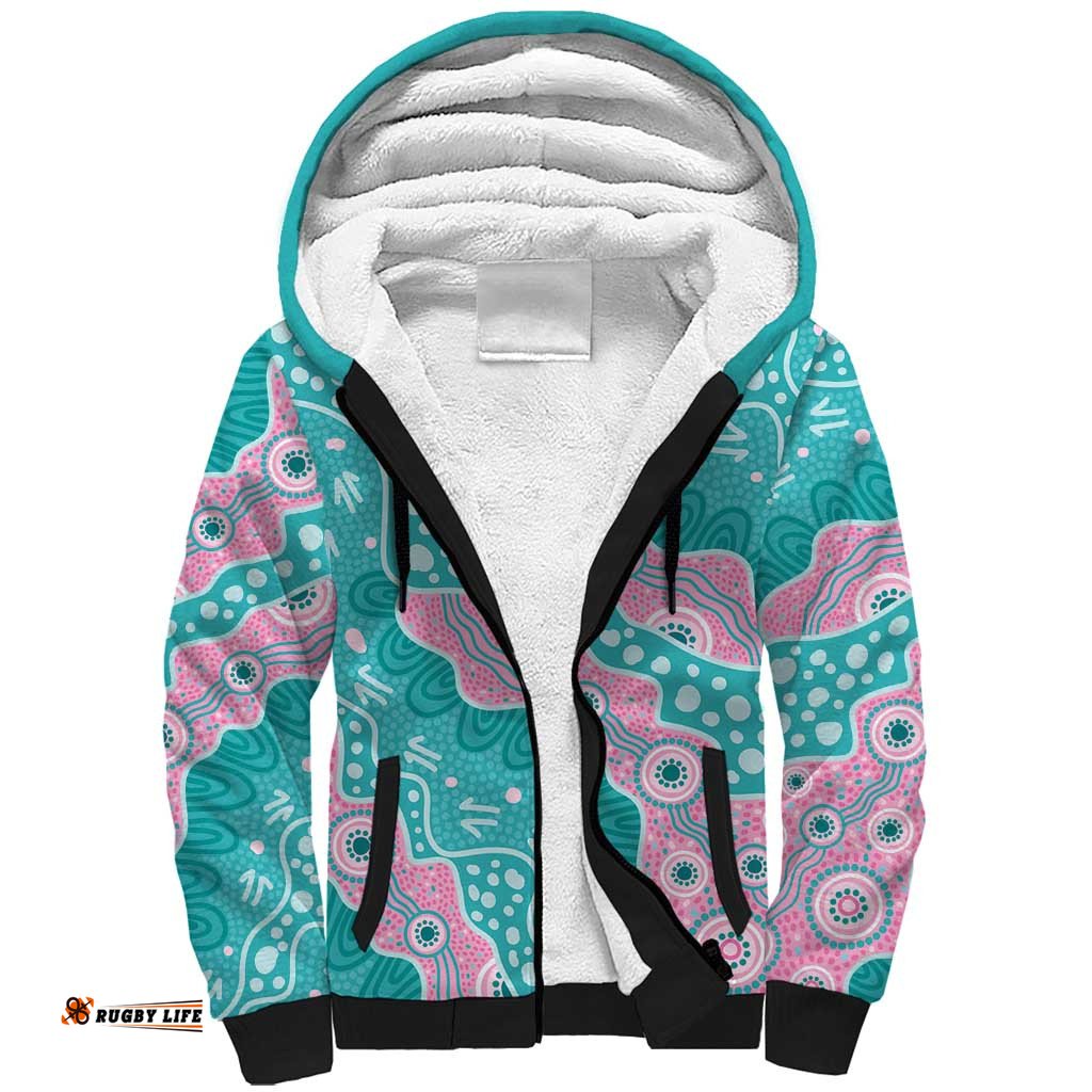 Hereditary Cancer Awareness Australia Indigenous Sherpa Hoodie Pink and Teal LT7