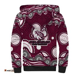 Manly Warringah Sea Eagles Sherpa Hoodie Aboriginal Dot Pattern - Rugby Mascot Heritage Pride TS04