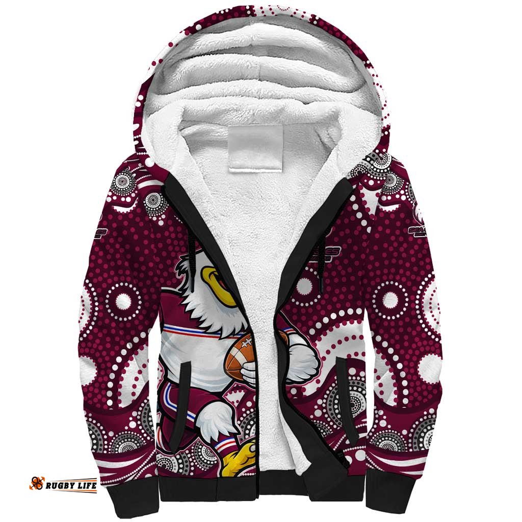 Manly Warringah Sea Eagles Sherpa Hoodie Aboriginal Dot Pattern - Rugby Mascot Heritage Pride TS04