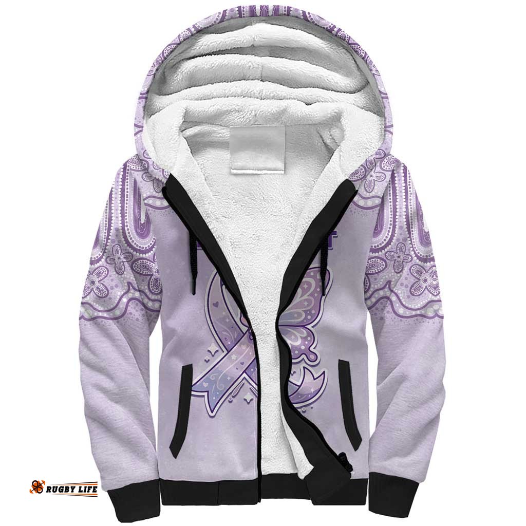 Personalised Epilepsy Awareness Alphabet Sherpa Hoodie Purple Ribbon Butterfly Cute Style DT05