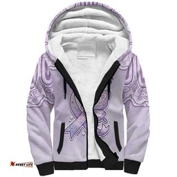Personalised Epilepsy Awareness Alphabet Sherpa Hoodie Purple Ribbon Butterfly Cute Style DT05