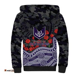 Fremantle Dockers ANZAC Day Sherpa Hoodie Indigenous Dot Art with Poppy Flower Tribute TS04