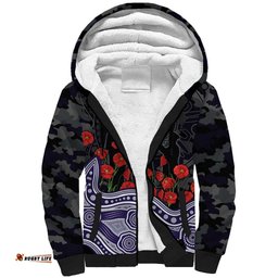 Fremantle Dockers ANZAC Day Sherpa Hoodie Indigenous Dot Art with Poppy Flower Tribute TS04