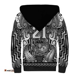 Custom New Zealand Taiaha Maori Sherpa Hoodie Kiwikiwi Minimalist Silver Fern Tukutuku Motif LT9