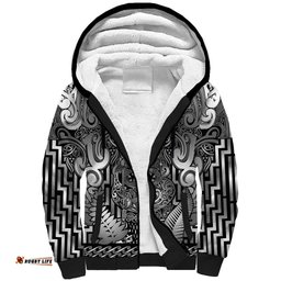 Custom New Zealand Taiaha Maori Sherpa Hoodie Kiwikiwi Minimalist Silver Fern Tukutuku Motif LT9