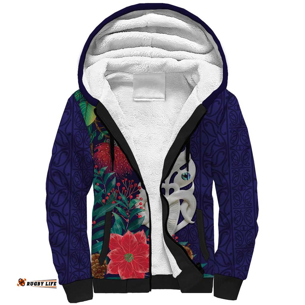 Maori Wheku Meri Kirihimete Personalised Sherpa Hoodie All Blue Indigenous Maori Motif LT9