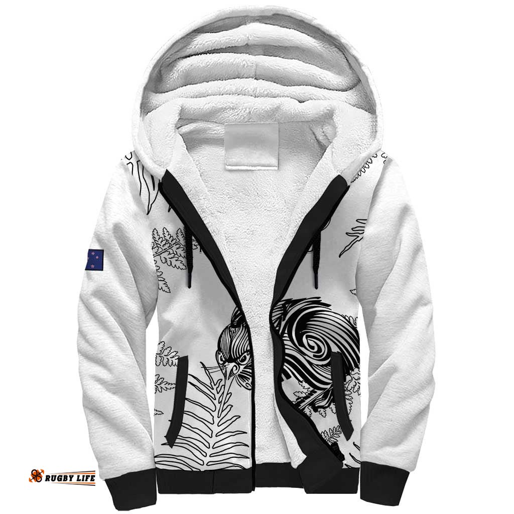 Custom New Zealand Kiwi Football Sherpa Hoodie Aotearoa Silver Fern LT14