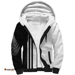 Custom New Zealand Football Sherpa Hoodie Silver Fern and Maori Tribal Black White Half Sporty Style LT03