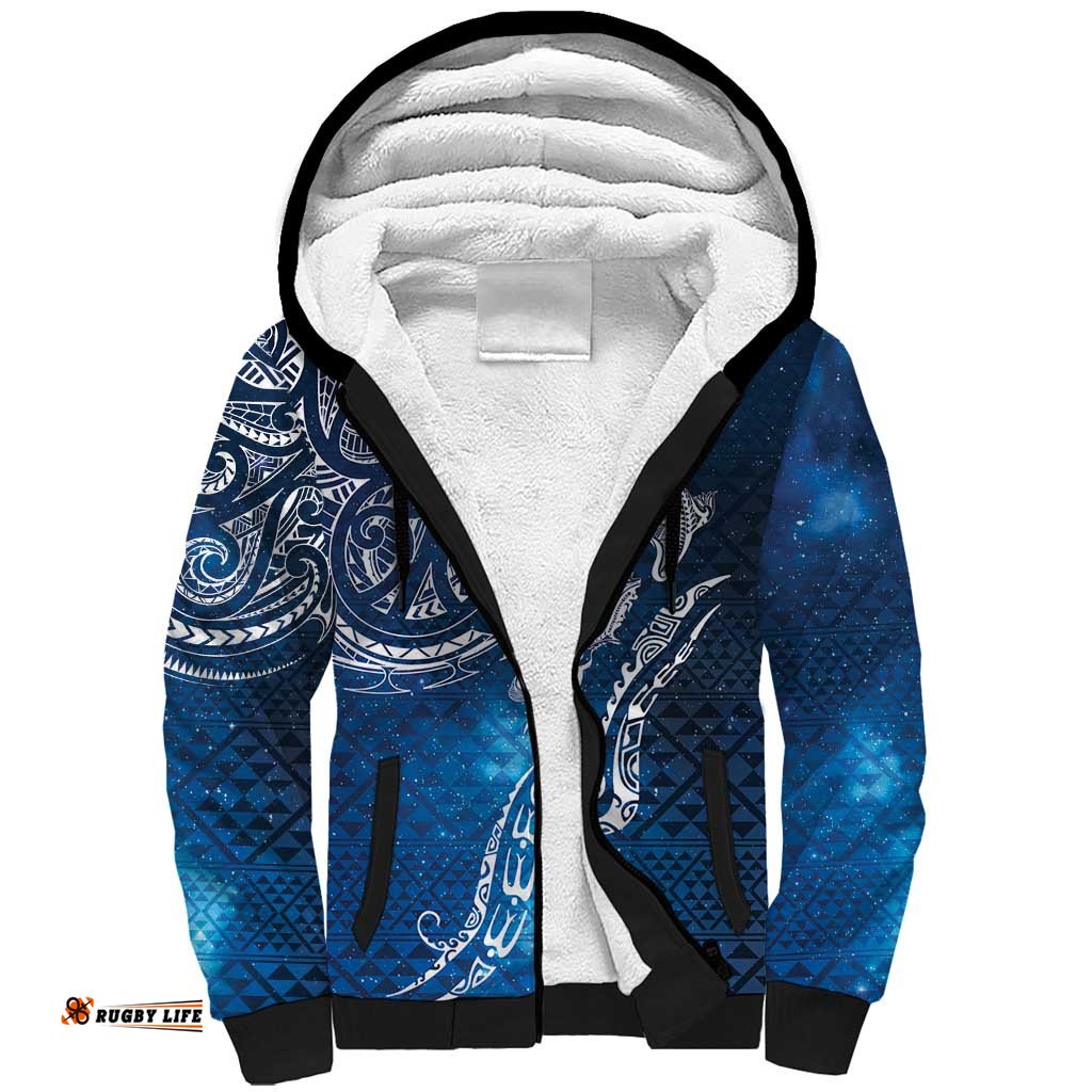 Matariki Galaxy Sherpa Hoodie New Zealand Map Maori Pattern LT9
