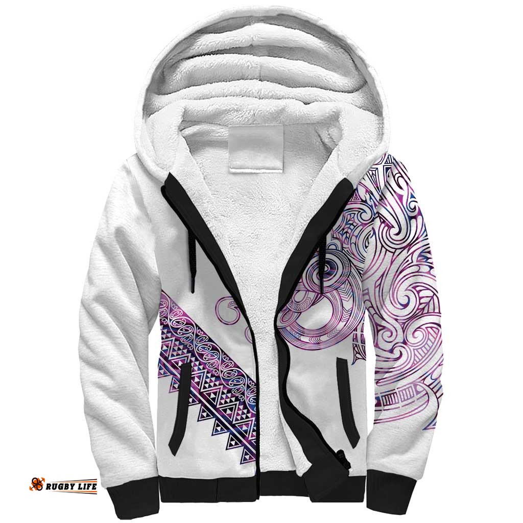 Mawhero Paua shell Kowhaiwhai Taniko Personalised Sherpa Hoodie Taniwha Maori Tribal Style LT9