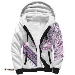 Mawhero Paua shell Kowhaiwhai Taniko Personalised Sherpa Hoodie Taniwha Maori Tribal Style LT9